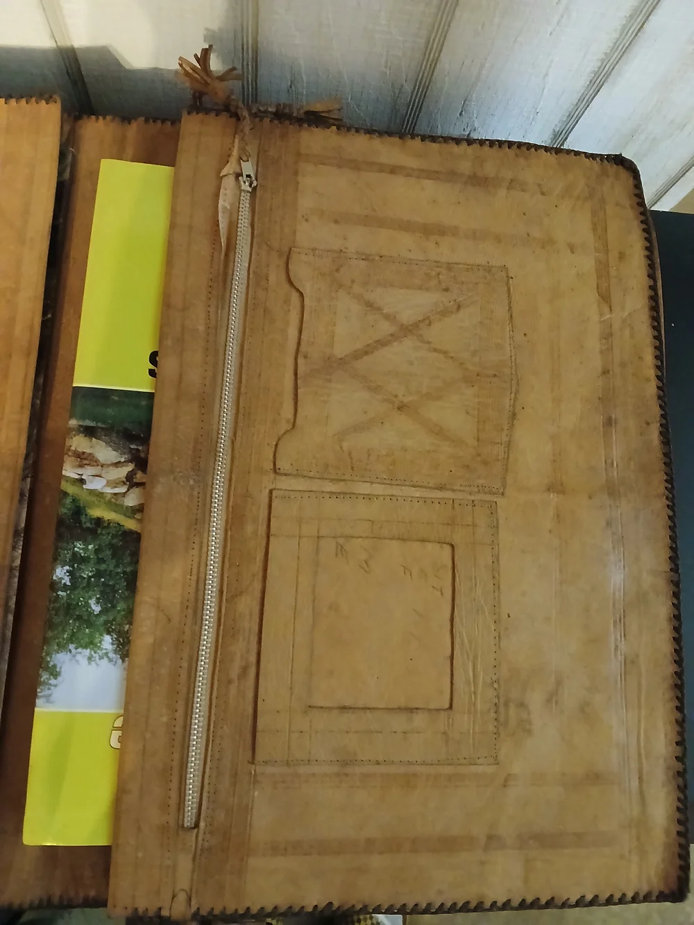 Hand-Tooled Leather Clutch in Warm Tan